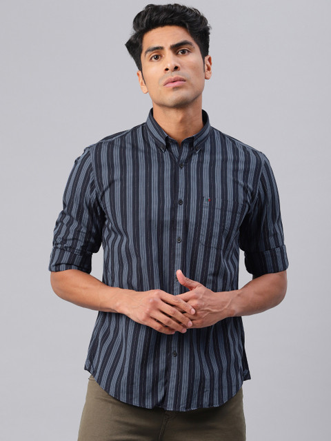 

Peter England Casuals Men Navy Blue Slim Fit Striped Formal Shirt