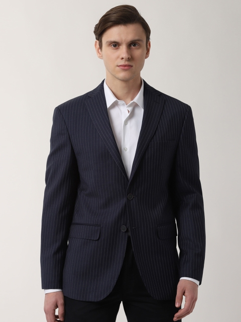 

Peter England Men Navy Blue Striped Single-Breasted Slim Fit Formal Blazer