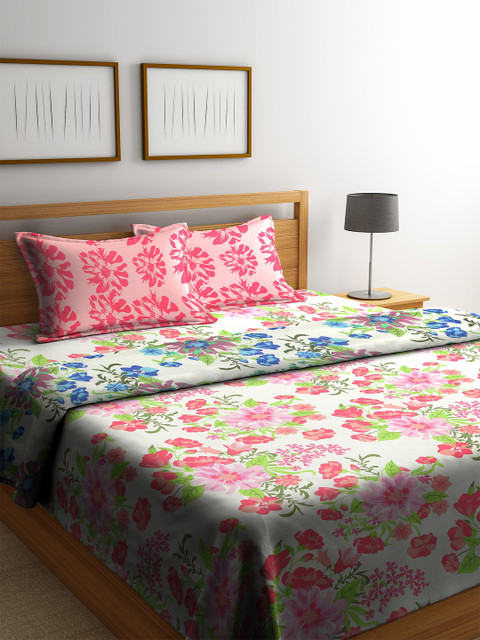 

CORE Designed by SPACES Cream-Coloured & Pink Floral Print Bedding Set