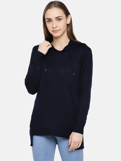 

American Eye Women Navy Blue Solid Hooded Sweater