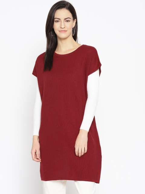 

American Eye Women Maroon Solid Longline Sweater