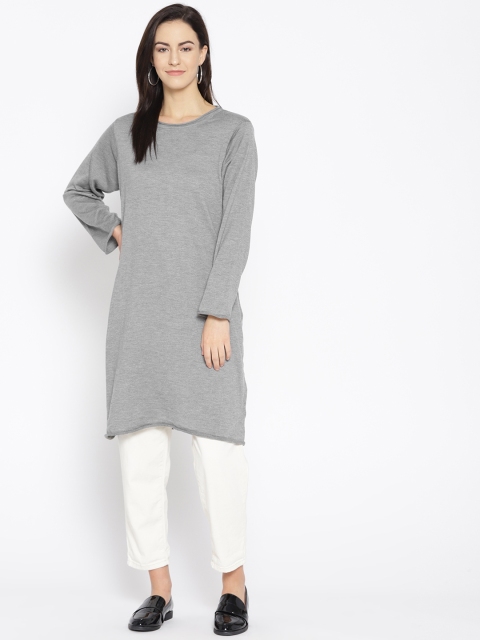

American Eye Women Grey Melange Solid Longline Sweater