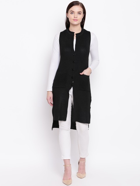 

American Eye Women Black Ribbed Longline Sweater