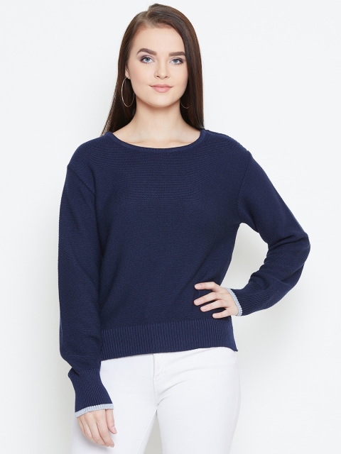 

American Eye Women Navy Blue Solid Acrylic Sweater