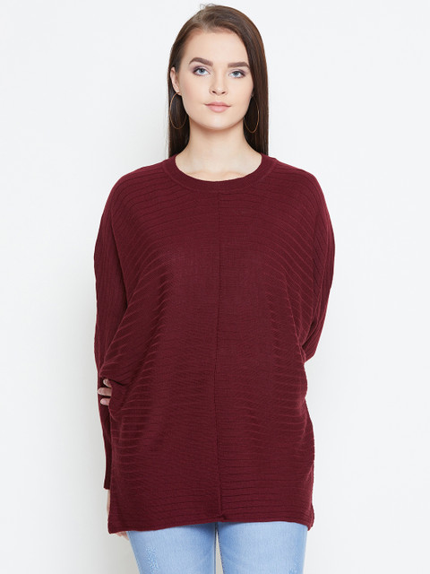 

American Eye Women Burgundy Ribbed Sweater