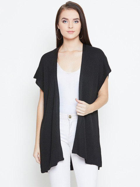 

American Eye Women Black Ribbed Front-Open Sweater