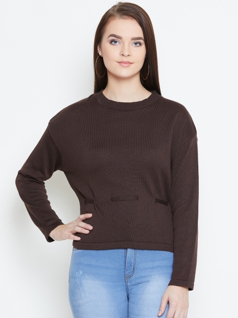 

American Eye Women Coffee Brown Solid Sweater