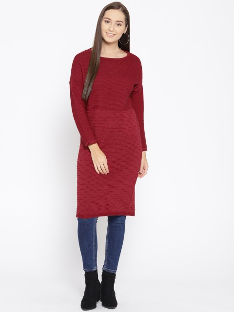 

American Eye Women Maroon Solid Longline Sweater