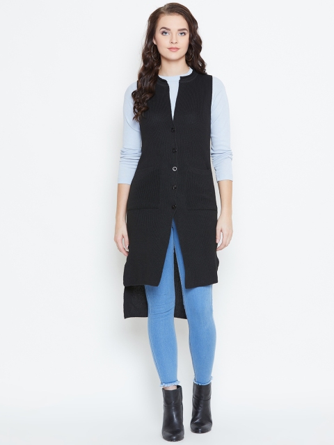 

American Eye Women Black Solid Longline Sweater