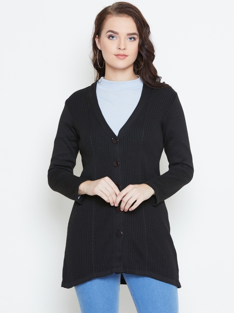

American Eye Women Black Ribbed Cardigan