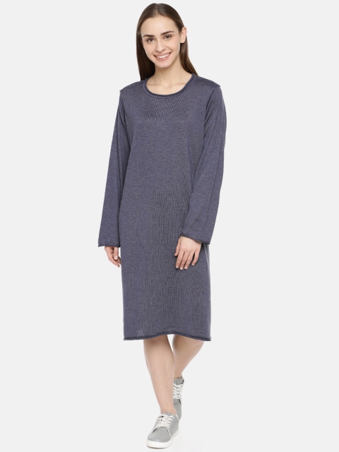 

American Eye Women Solid Blue Sweater Dress