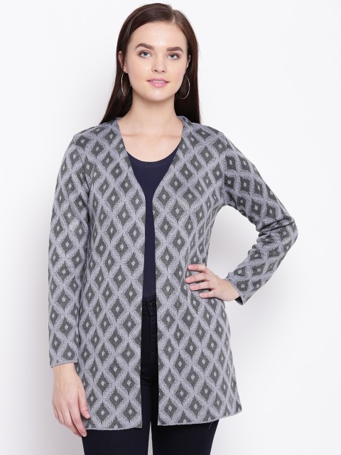 

American Eye Women Grey Self Design Front-Open Sweater