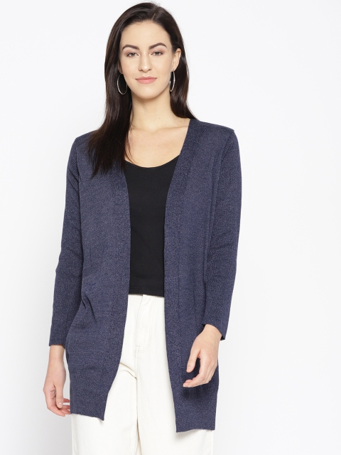 

American Eye Women Navy Blue Solid Front-Open Sweater