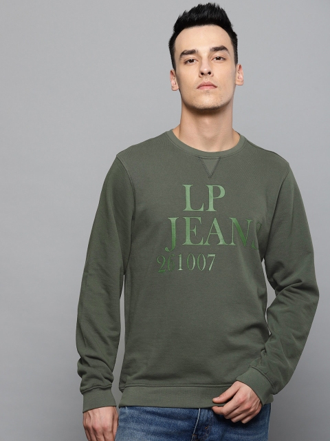 

Louis Philippe Jeans Men Grey with a tinge of Olive Green Printed Sweatshirt