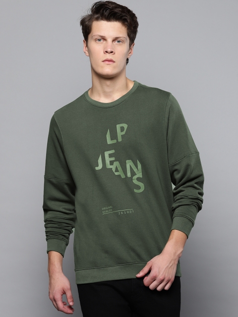 

Louis Philippe Jeans Men Olive Green Printed Sweatshirt