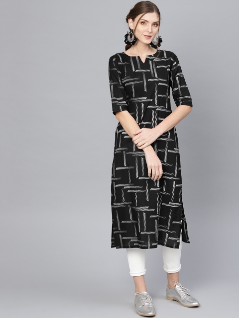 

Libas Women Black & Off-White Printed Straight Kurta