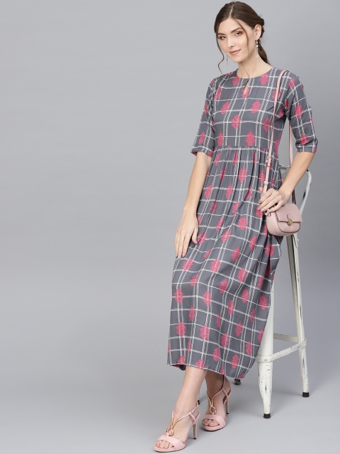 

Libas Women Grey & Pink Printed Maxi Dress