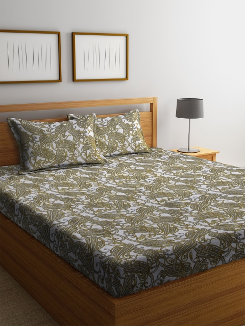 

CORE Designed by SPACES White & Green Ethnic Motifs 104 TC Cotton 1 Queen Bedsheet with 2 Pillow Covers