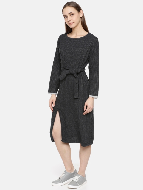 

American Eye Women Solid Charcoal Grey Wrap Jumper Dress