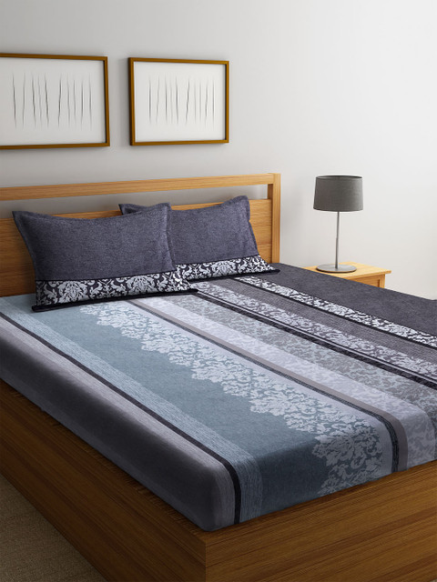 

WELHOME Grey & White Ethnic Motifs 150 TC Microfibre 1 Microfibre Queen Bedsheet with 2 Pillow Covers