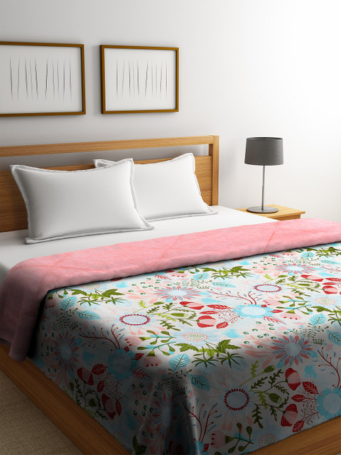 

SPACES Beige & Pink Floral Print AC Room 150 GSM Double Bed Quilt