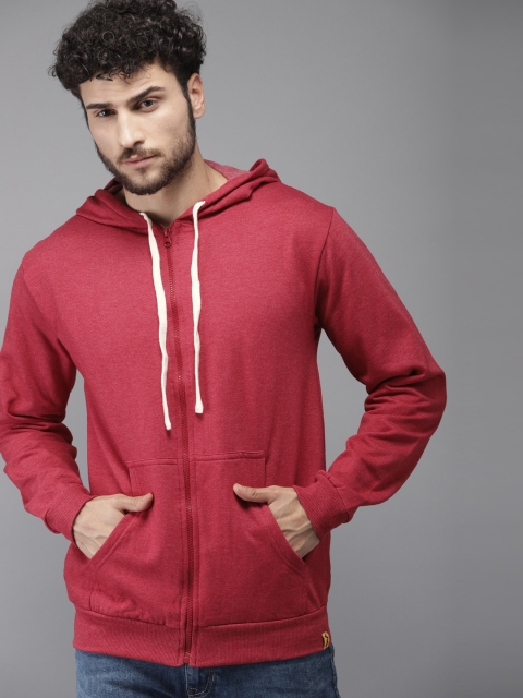

Campus Sutra Men Maroon Solid Hooded Sweatshirt
