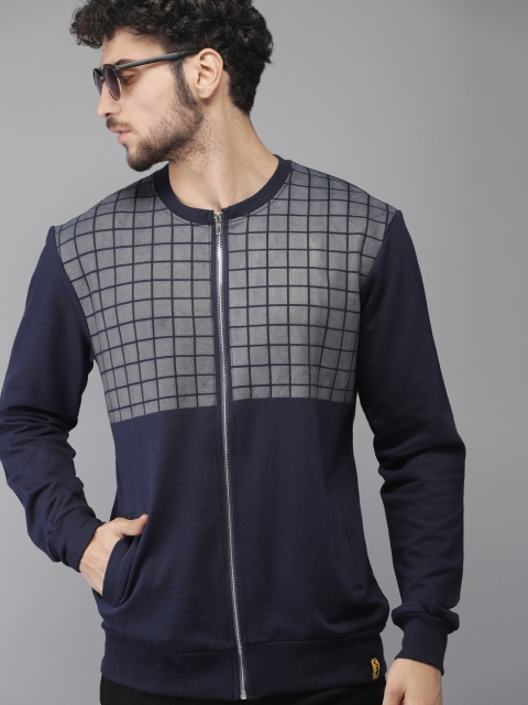 

Campus Sutra Men Navy Blue & Charcoal Grey Colourblocked Sweatshirt