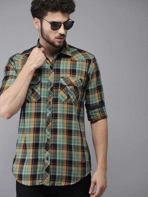 

Campus Sutra Men Green & Mustard Yellow Regular Fit Checked Casual Shirt