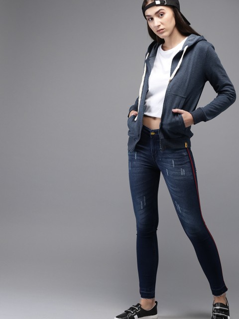 

Campus Sutra Women Blue Solid Hooded Sweatshirt
