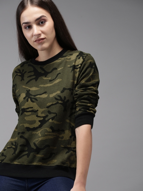 

Campus Sutra Women Green & Black Printed Sweatshirt