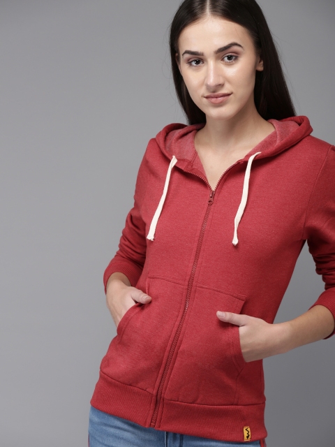

Campus Sutra Women Maroon Solid Hooded Sweatshirt