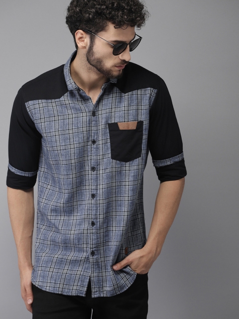 

Campus Sutra Men Grey & Black Regular Fit Checked Casual Shirt