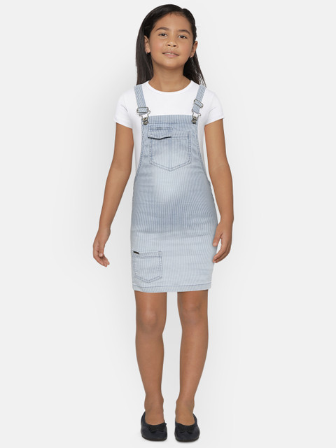 

Gini and Jony Girls Blue & White Chambray Striped Pinafore Dress with T-shirt