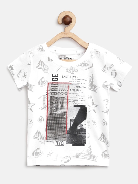 

Palm Tree Boys White Grey Printed Round Neck Pure Cotton T-shirt