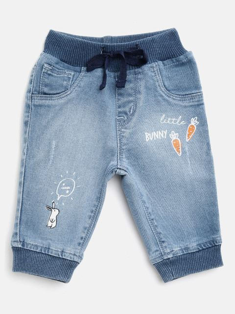 

Gini and Jony Girls Blue washed Regular Fit Chambray Joggers with Printed Detail
