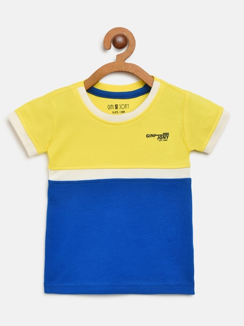 

Gini and Jony Boys Yellow & Blue Colourblocked Round Neck T-shirt