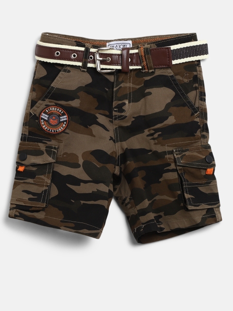

Gini and Jony Boys Olive Green & Black Camouflage Print Regular Fit Cargo Shorts