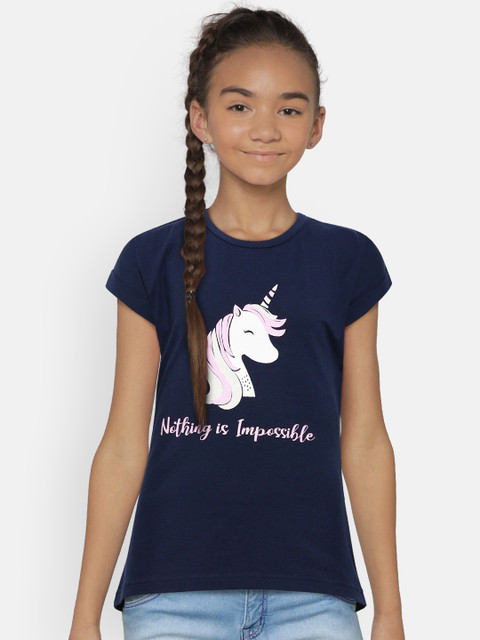 

Gini and Jony Girls Navy Blue Printed Round Neck T-shirt
