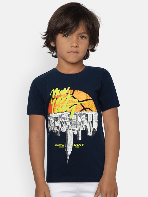 

Gini and Jony Boys Navy Blue Printed Round Neck T-shirt