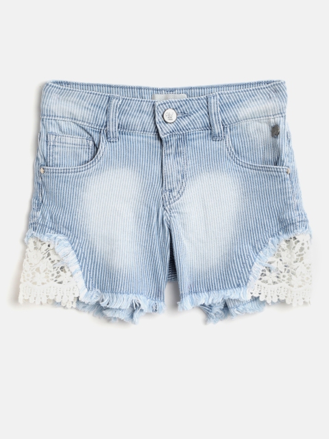 

Gini and Jony Girls Blue Striped Washed Regular Fit Denim Shorts