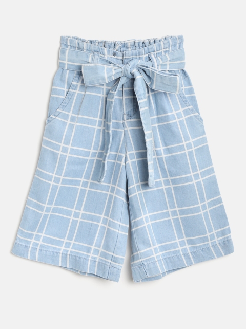 

Gini and Jony Girls Blue & White Regular Fit Checked Culottes with Belt