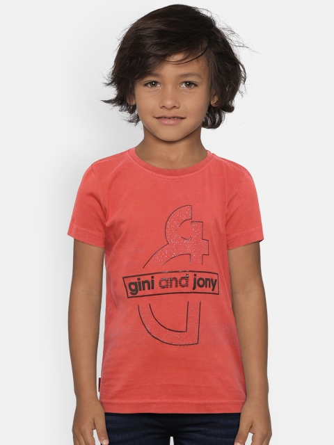 

Gini and Jony Boys Rust Red Printed Round Neck T-shirt