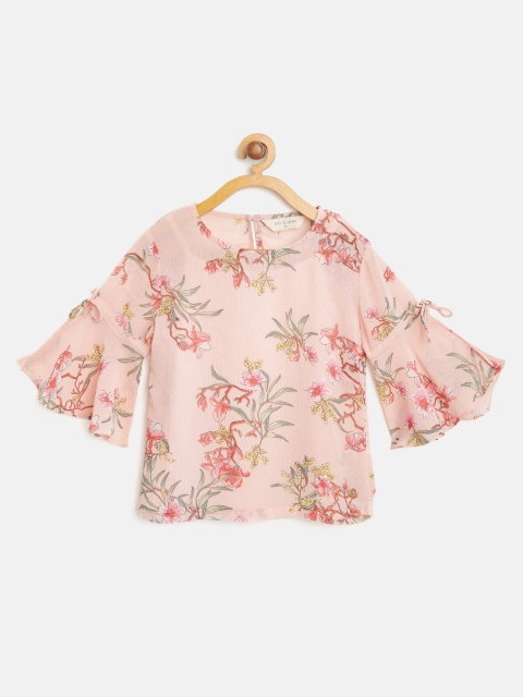 

Gini and Jony Girls Pink & Green Semi Sheer Printed Top