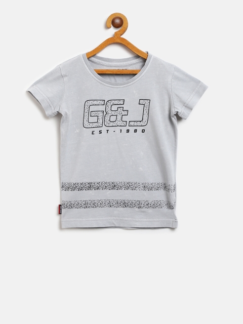 

Gini and Jony Boys Grey Melange Printed Round Neck T-shirt