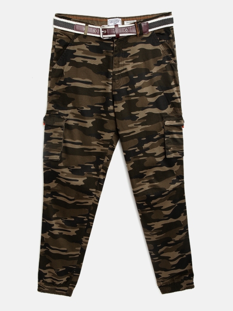 

Gini and Jony Boys Olive Green & Black Jogger Fit Camouflage Print Cargos with Belt