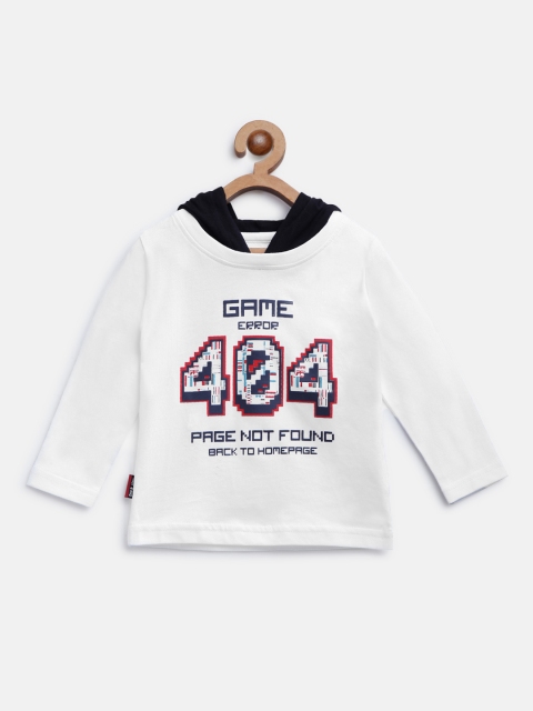 

Gini and Jony Boys White Printed Hooded T-shirt