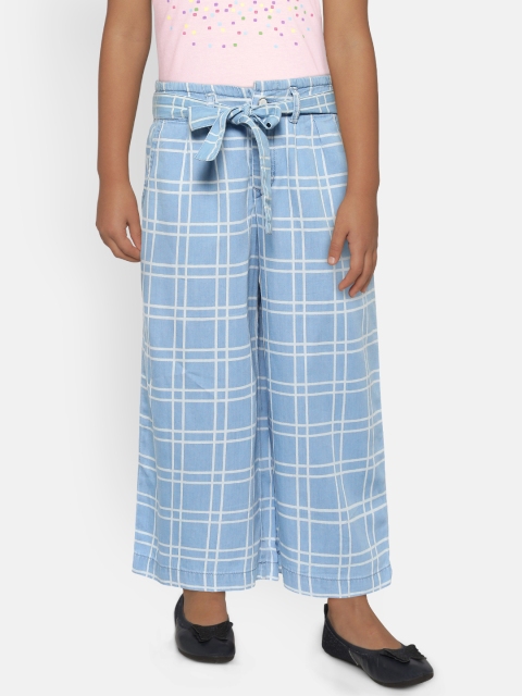 

Gini and Jony Girls Blue & White Regular Fit Checked Chambray Culottes
