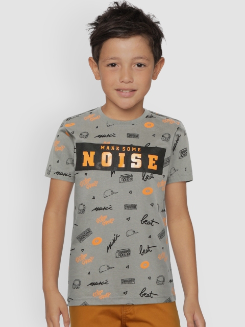 

Palm Tree Boys Grey Orange Printed Round Neck Pure Cotton T-shirt