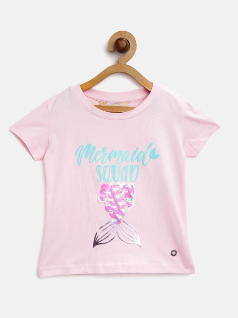 

Gini and Jony Girls Pink Printed Round Neck T-shirt with Sequinned Detail