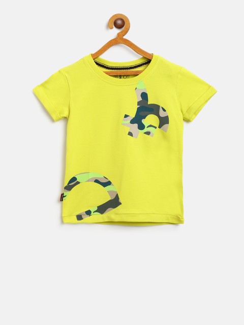 

Gini and Jony Boys Fluorescent Green Printed Round Neck T-shirt